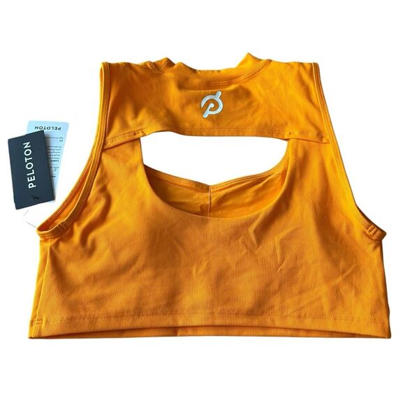 Peloton‎ Women’s M Cadet Rib High Neck Cutout Sports Bra Bright Orange Athletic - Picture 7 of 12